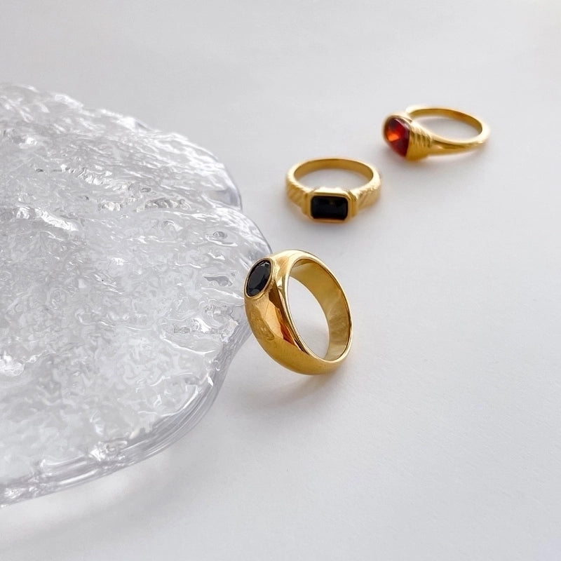 Retro Square Titanium Steel Inlay Rhinestones Rings