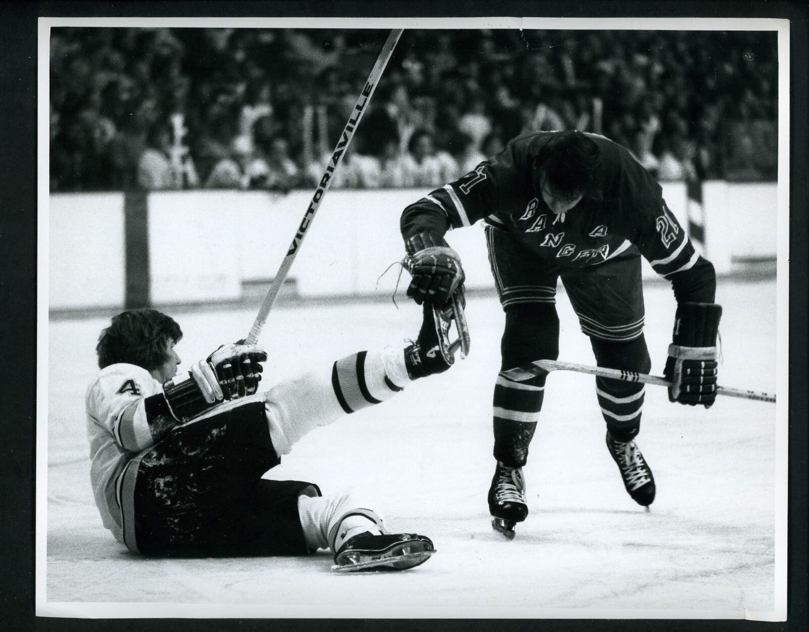 Bobby Orr & Pete Stemkowski 1970's Press Original Photo Poster painting New York Rangers