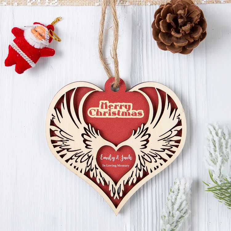 Memorial Angel Wings Ornament Personalized Layered Wooden Christmas Ornaments Home Decor