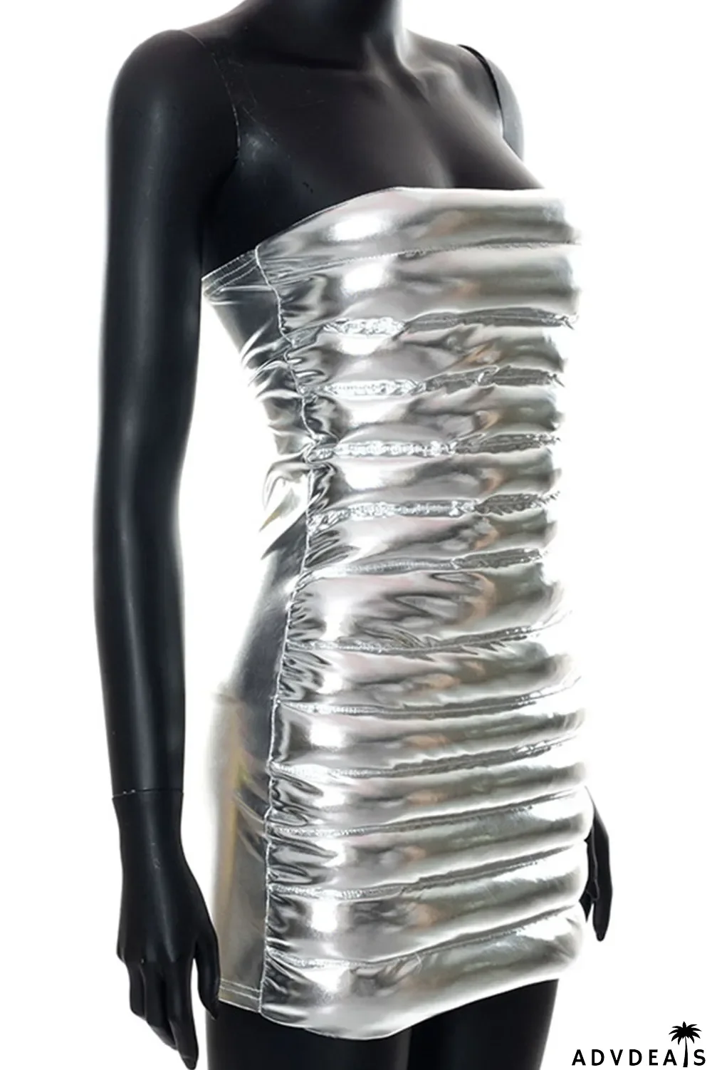 Blue Sexy Street Solid Split Joint Strapless One Step Skirt Dresses