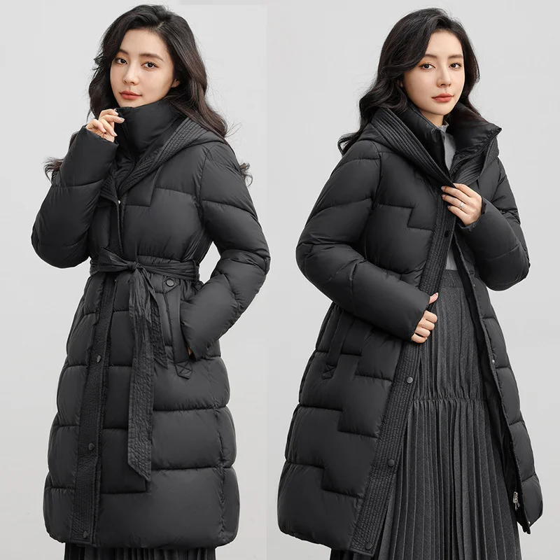 Toloer Standing Down Cotton-Padded Clothes Women Over The Knee Long 2024 Winter New Receive Waist Long Plus Thick Cotton Clothes Women's Coat-Outfit Ideas