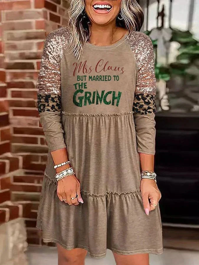 Christmas Printing Stitching Midi Dress Plus Size