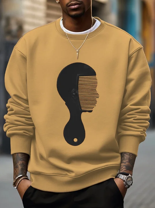 Men's Afro Comb Graphic Print Cotton Casual Sweatshirt