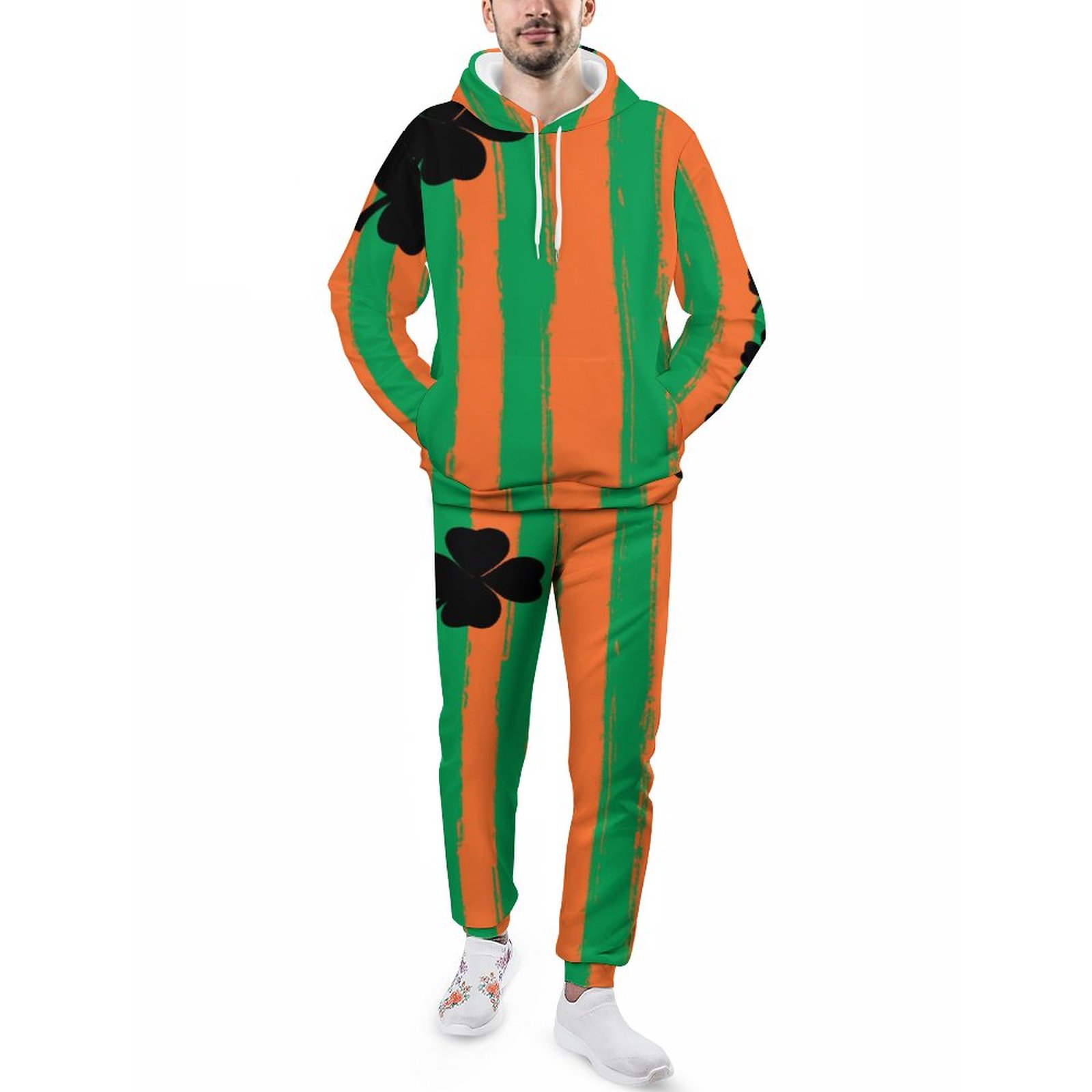 St Patricks Day Kiss Me Im Irish Shamrocks Men's Sweatsuits Set Guys Casual Athletic Pullover And Sweatpants Suit Outfit