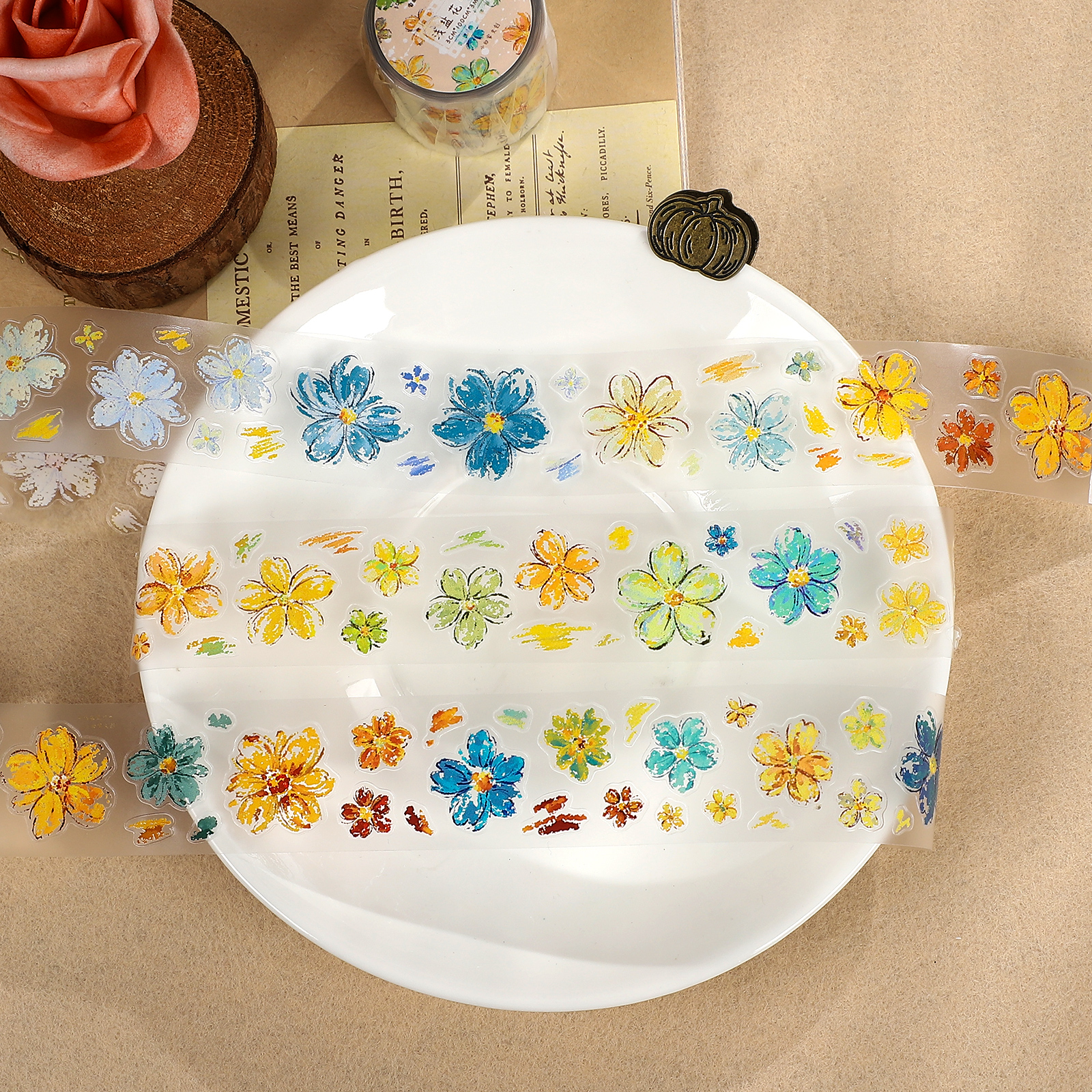 PET 테이프 - 30mm*300cm 빈티지 수채화 꽃무늬