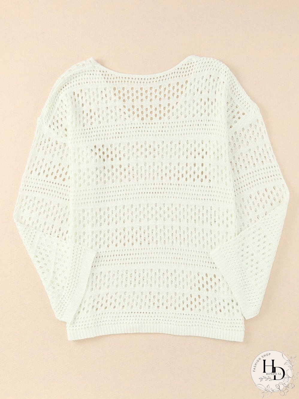 White Crochet V Neck Pullover Sweater with Hollow Out Detail