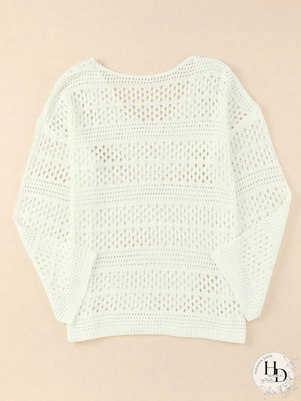 White Crochet V Neck Pullover Sweater with Hollow Out Detail