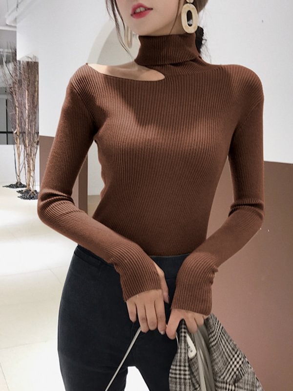 Urban Knitting Cold Shoulder Solid Color Sweater