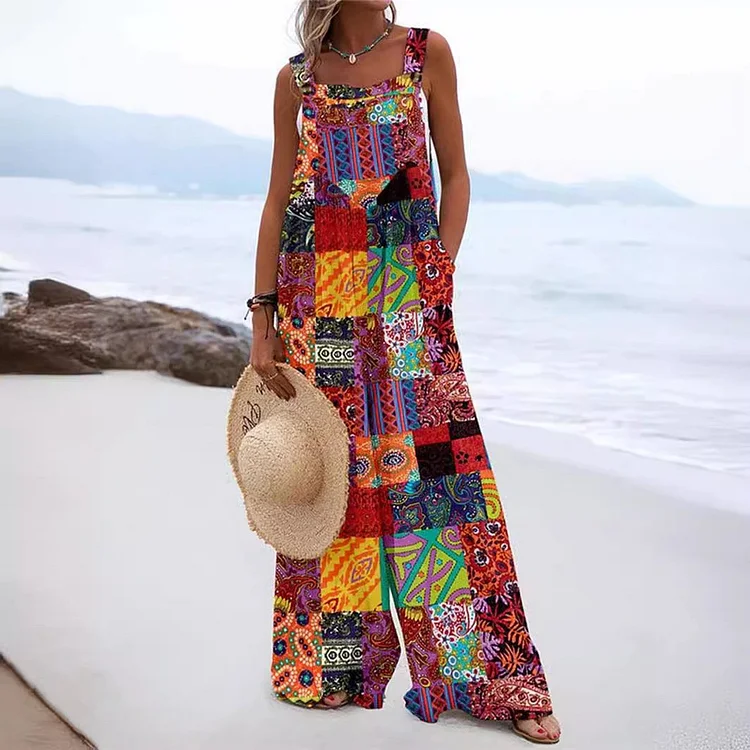 Women’s Boho Floral Print Jumpsuit 