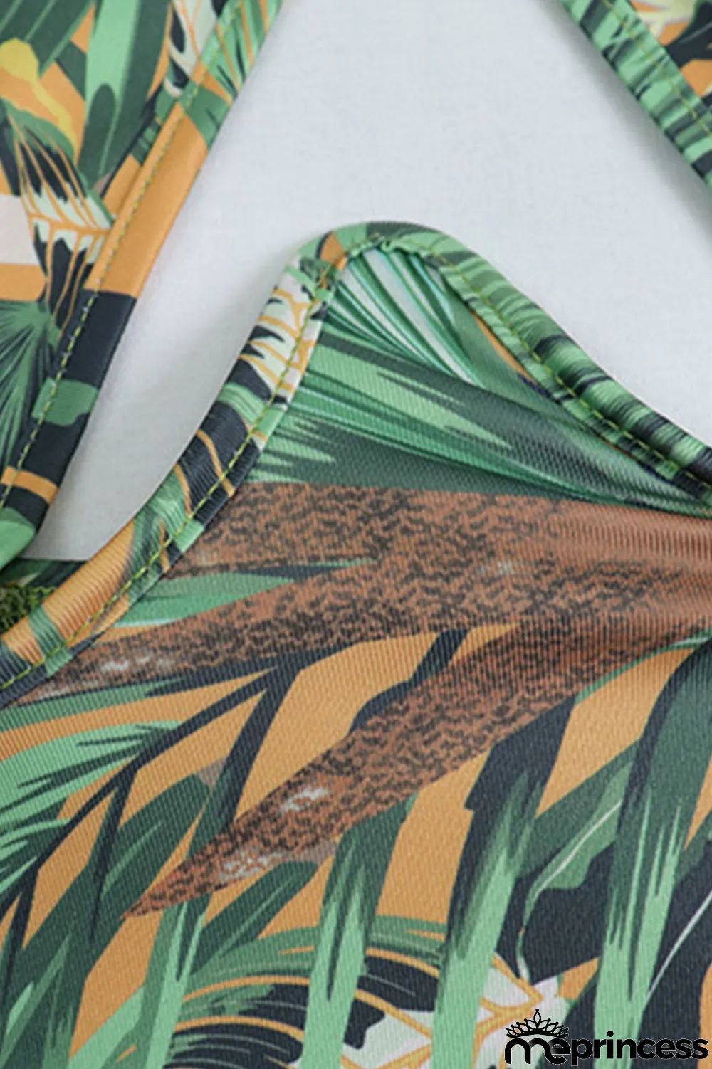 Green Sexy Print Hollowed Out Split Joint Backless Halter Pencil Skirt Dresses