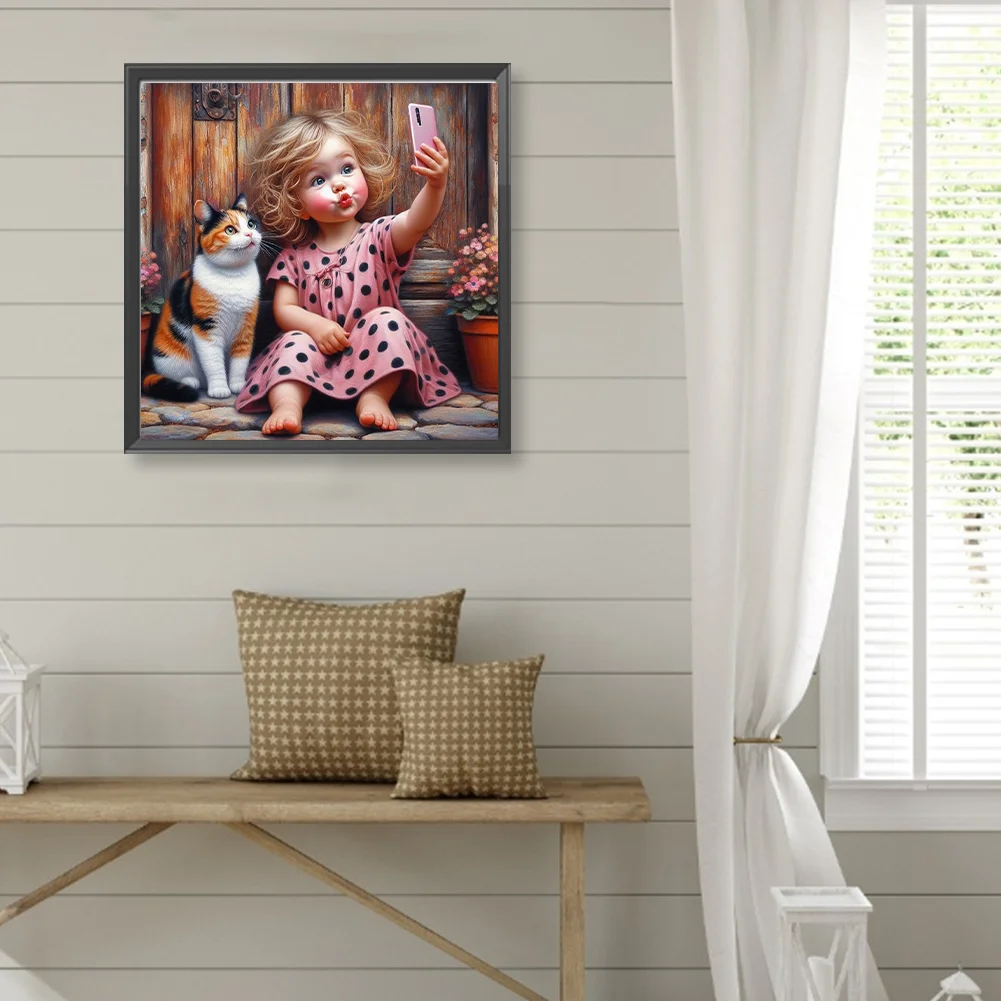Diamond Painting - Full Round Drill - Cat Girl(Canvas|40*40cm)