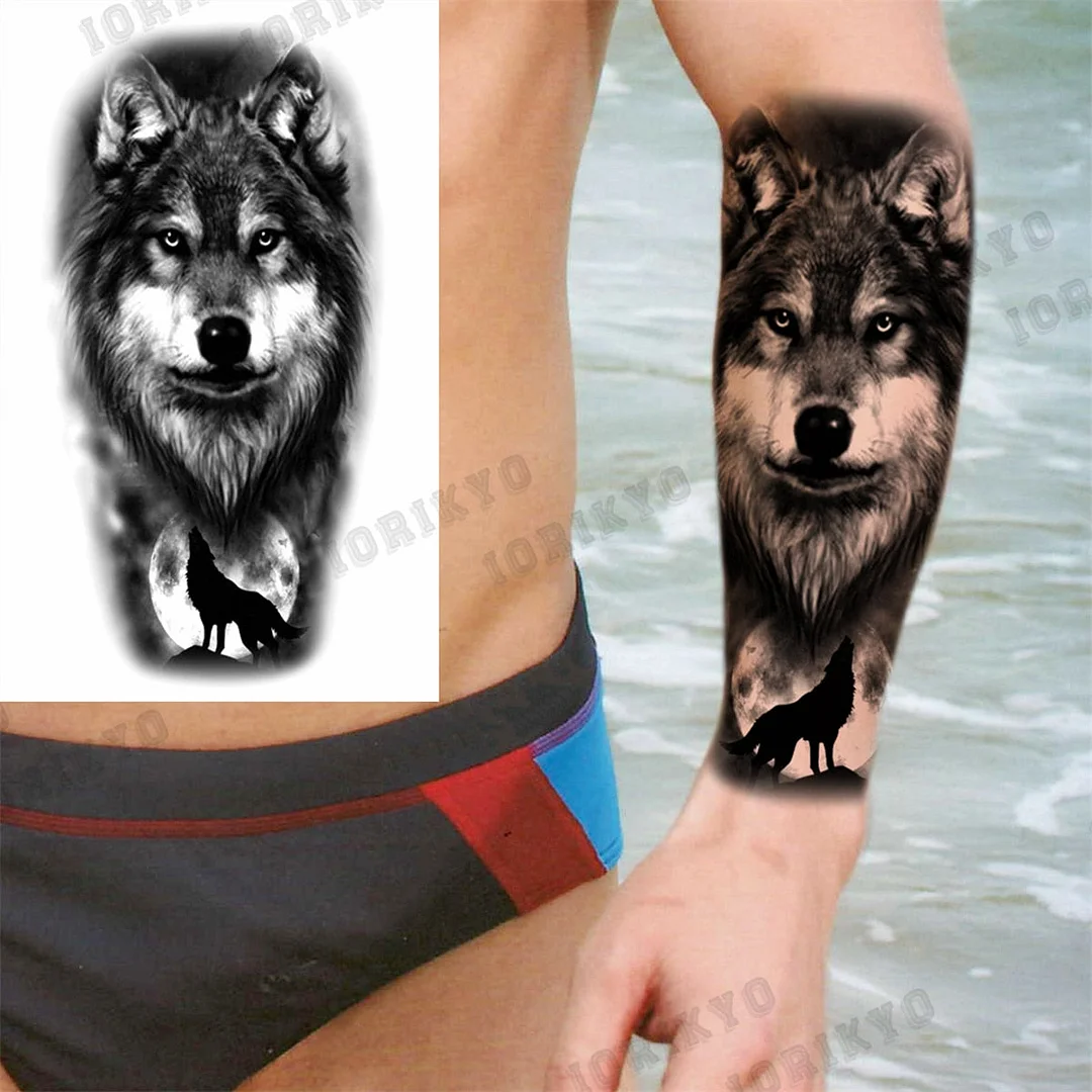 Black Lion Wolf Temporary Tattoos For Men Adult Forest Rose Compass Warrior Fake Tattoo Washable Body Art Painting Tatoo Sticker