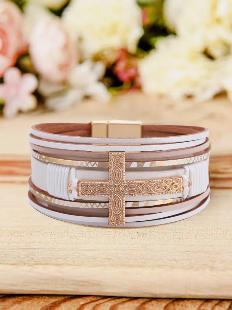 Retro Multilayer Cross Embossed Magnetic Bracelet wearshes