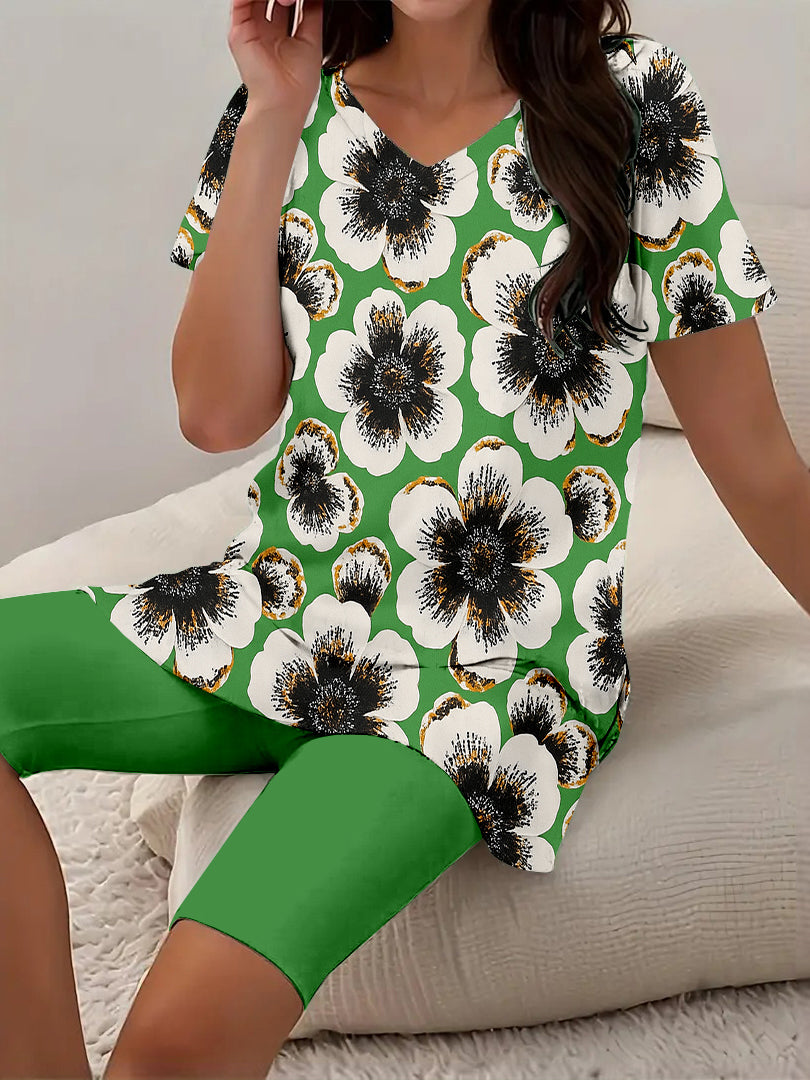 Women Long Sleeve V-neck Graphic Floral Printed Top