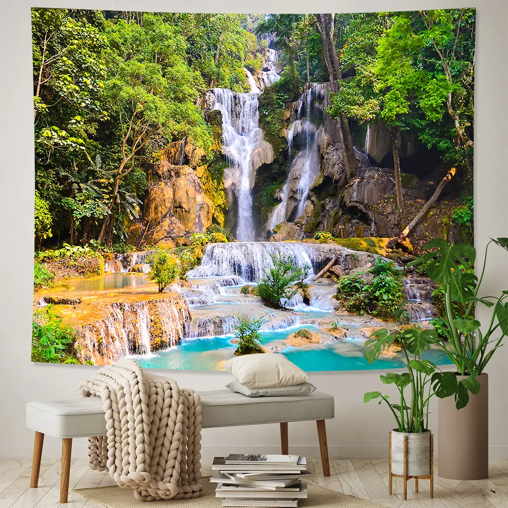 Nigikala waterfall forest home art tapestry Hippie Bohemian decoration large bed sheet background wall sofa blanket
