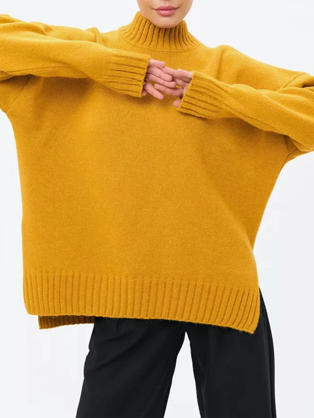 Nigikala Nigikala And Winter Half-High Collar Thread Sweater Solid Color Cover Loose Casual Knitwear