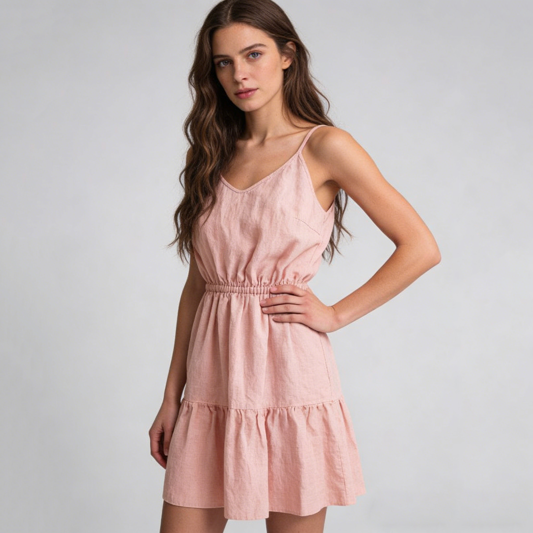Linen Mini Dress Women 100% Linen V Neck Ruffle Summer Dress REAL SILK LIFE