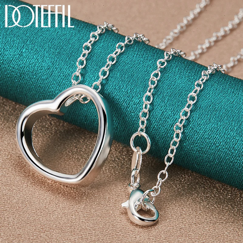 DOTEFFIL 925 Sterling Silver Heart Pendant Necklace 16/18/20/22/24/26/28/30 Inch Chain For Woman Man Jewelry