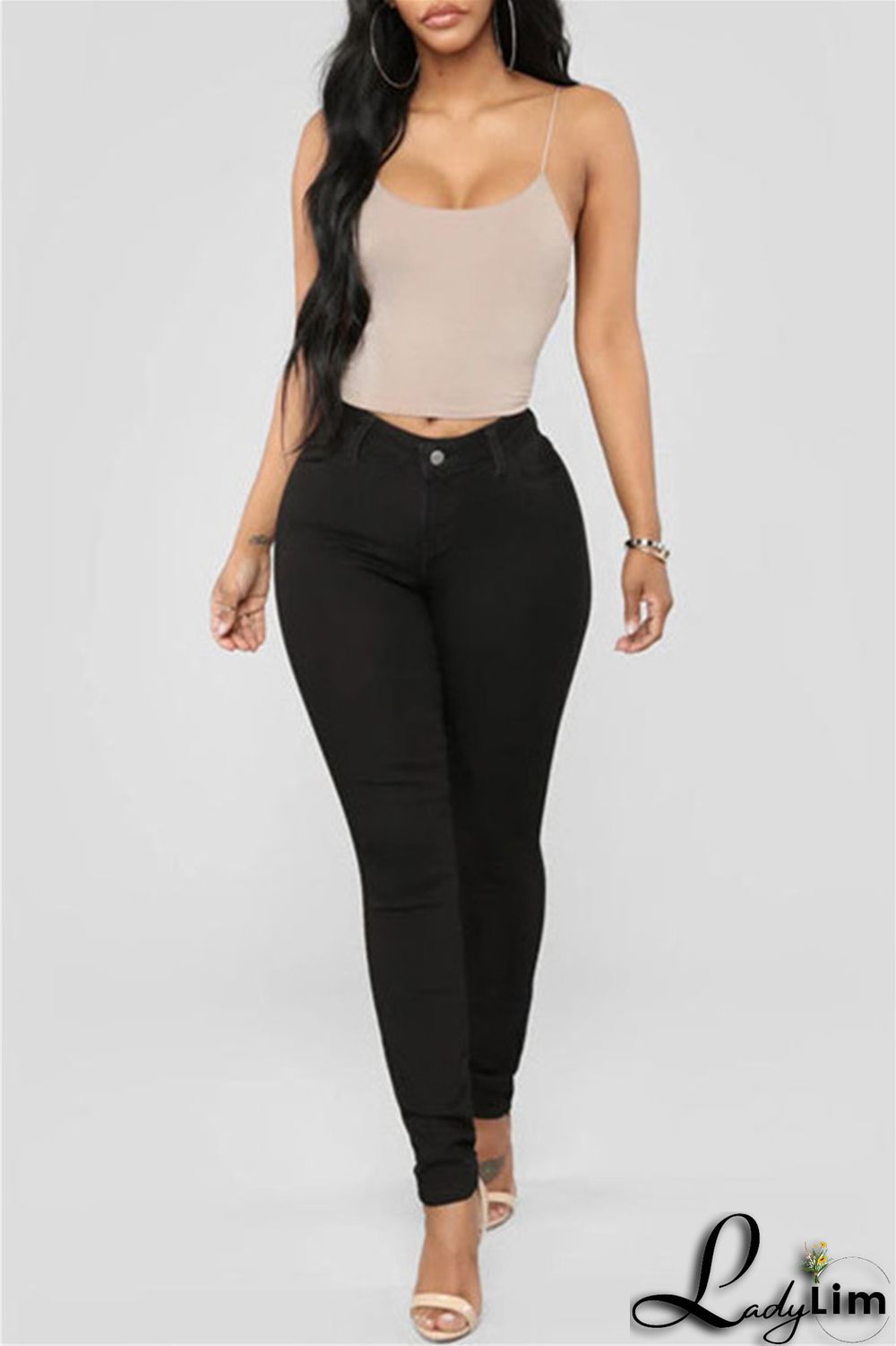 Black Fashion Casual Solid Basic High Waist Skinny Denim Jeans