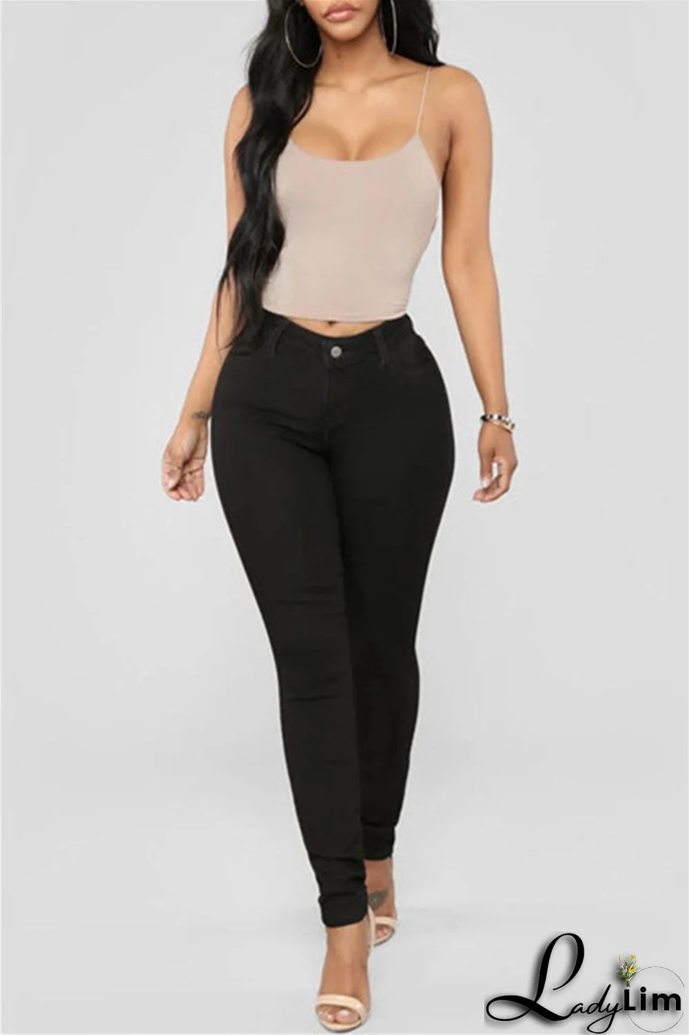 Black Fashion Casual Solid Basic High Waist Skinny Denim Jeans