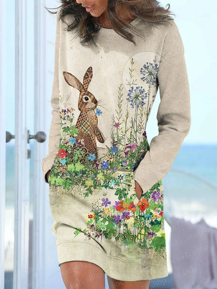 Women's Easter Bunny Long Casual Hooded Sweatshirt socialshop