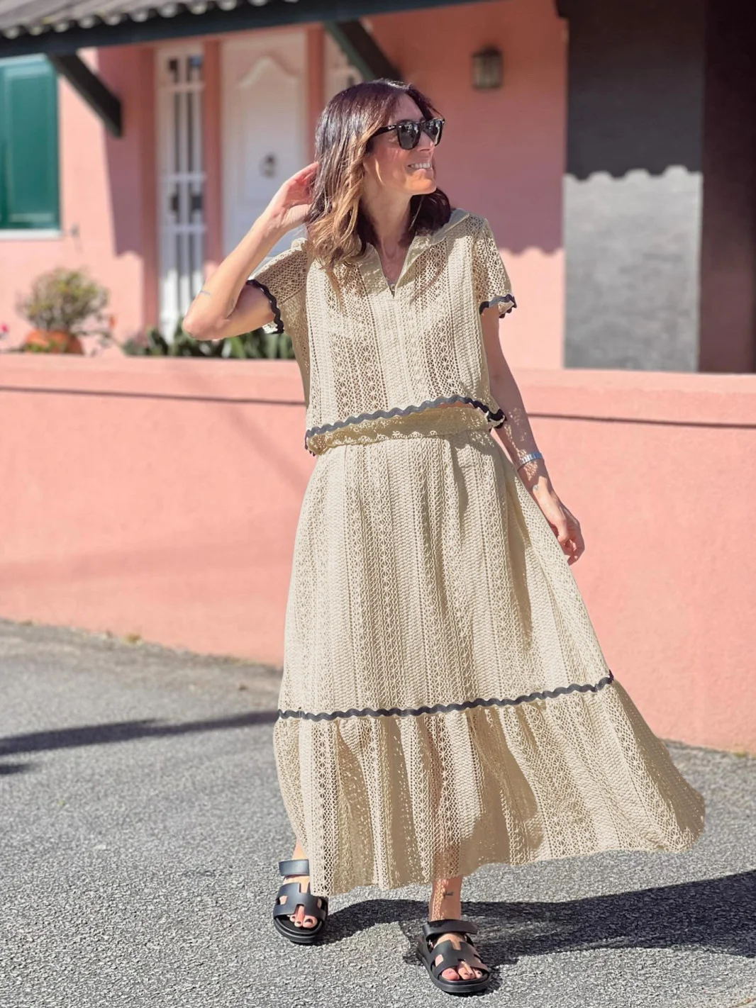 Brownm Brownm Summer New Women's Comfortable Casual Shirt Collar Lace Long Skirt Suit 88133