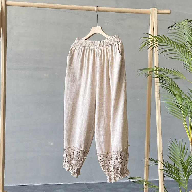 Leisure and Comfortable Lace Linen Flare Trousers