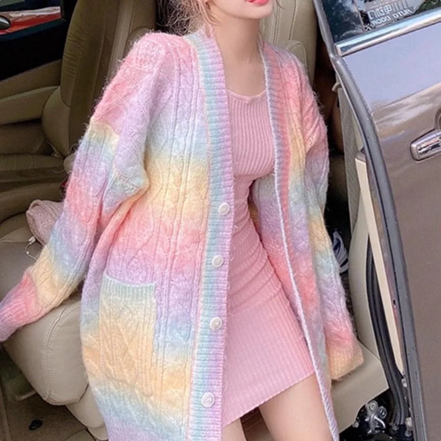 Rainbow Furry Sweater Coat SP15259