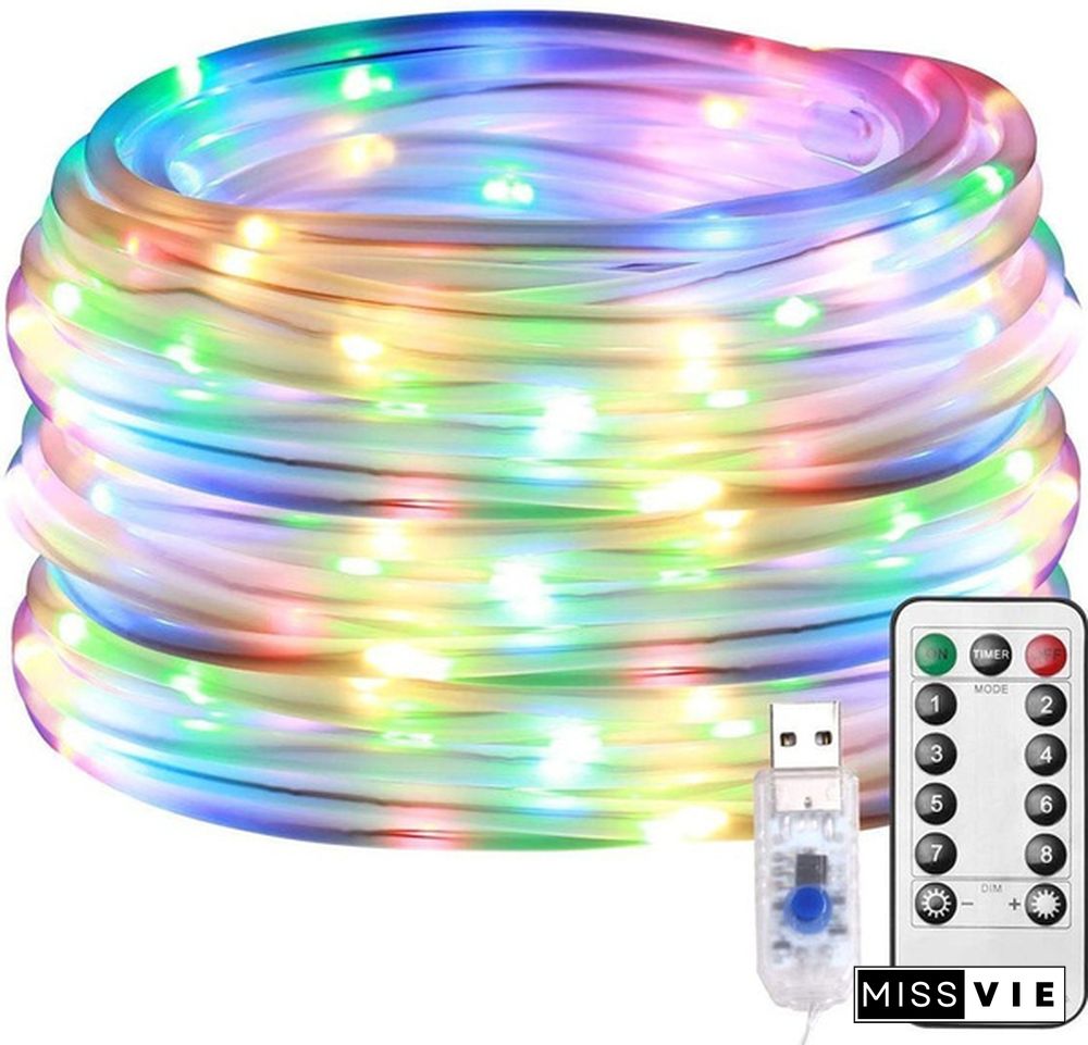 100LED Rope Lights Outdoor, Multi Colored Indoor String Lights with Remote, 8 Modes, Waterproof, 33ft 100LED 50LED USB Powered Fairy Lights for Bedroom, Garden, Patio, Kids Room, Deck, Christmas Decoration