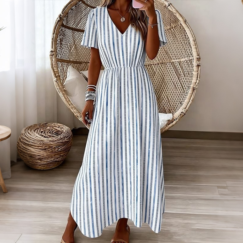 Comstylish Women's Color-block Striped V Neck Maxi Dress