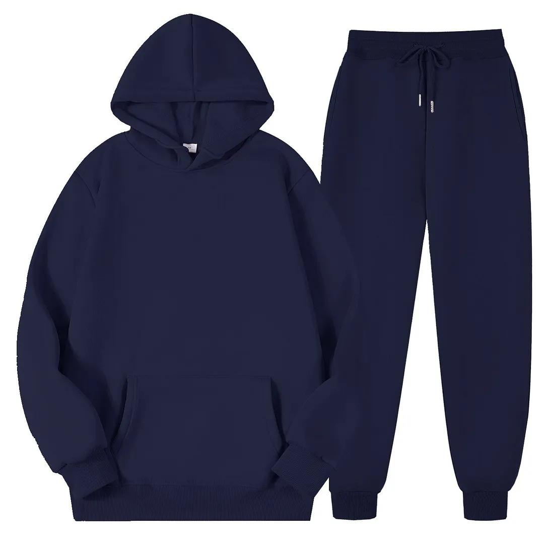 Men's Tracksuit Women Autumn Winter Fashion Fleece Pullovers Casual Sportswear Long Sleeve Solid Loose Hoodies Long Pants Suit