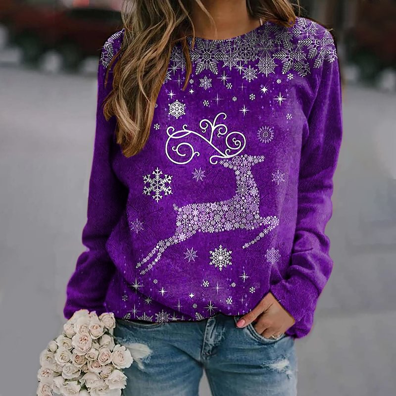 Christmas Snowflake Deer Printed Women's Sweatshirt