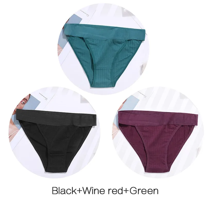 FINETOO 3Pcs/set Panties Women Cotton Underwear Female Sexy Lingerie Ladies Casual Brief Women Striped Underpants Intimates M-XL