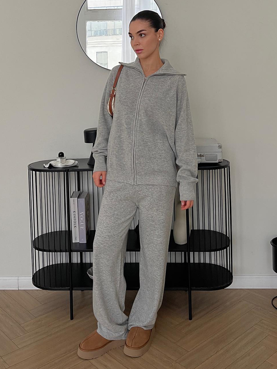 Zip Up Knit Top and Wide Leg Pants Set - HIGIANNA&reg;