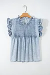 Women's Beau Blue Ruffle Pleated Vintage Washed Denim Sleeveless Top