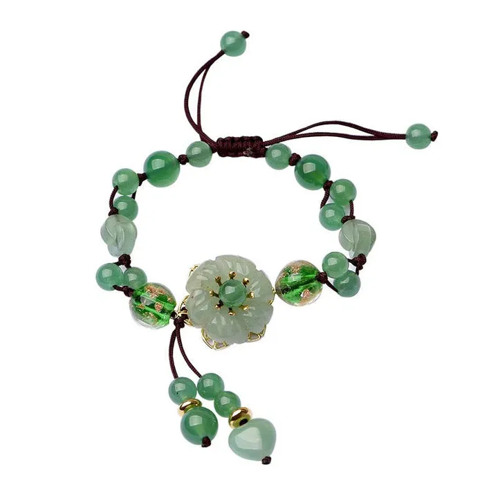 Dangling Flower Natural Green Jade Luck Bracelet