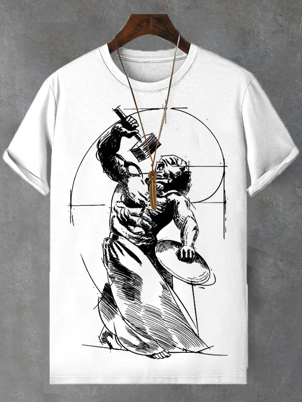 Men's Sketch Drawing Myth Fitness Black Power Graphic Print Short Sleeve T-Shirt
