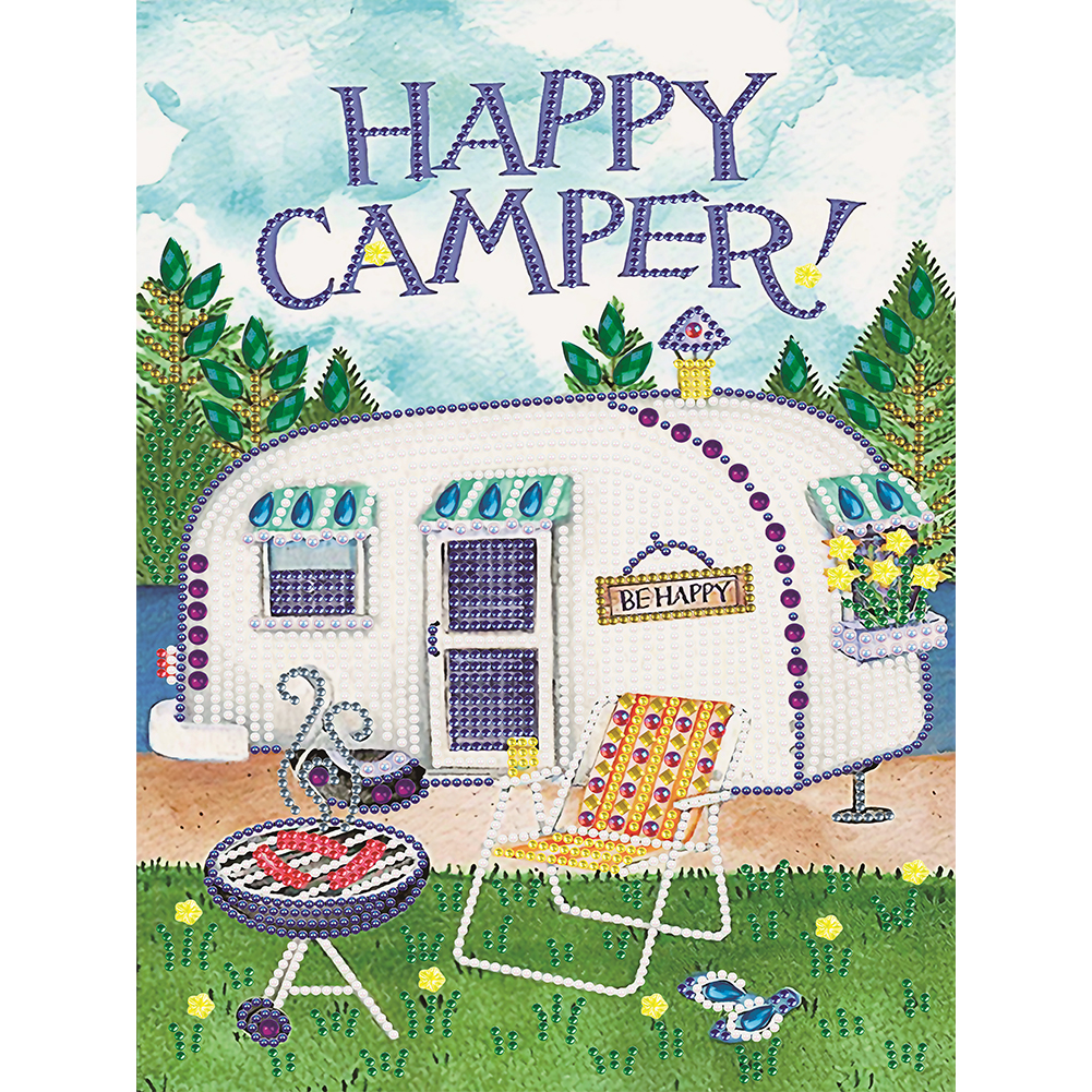 Happy Camping Bus 30*40cm(canvas) special shaped drill diamond painting