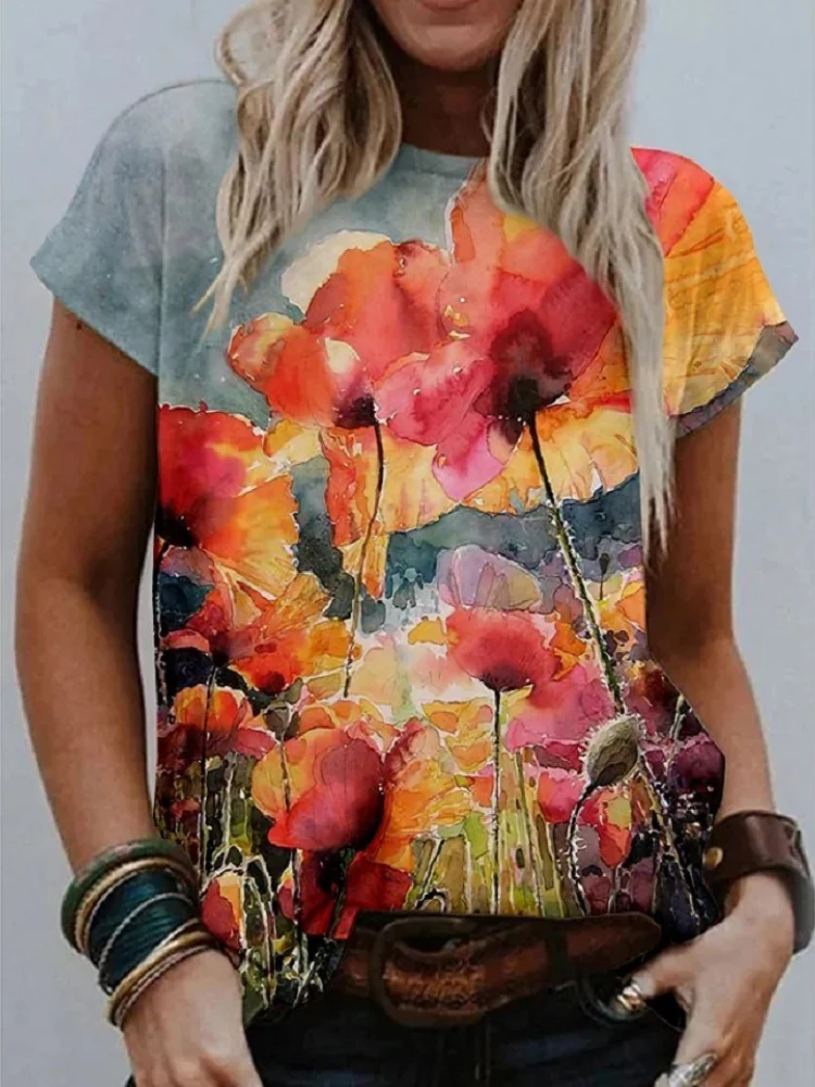 Watercolor Flowers Print T Shirt