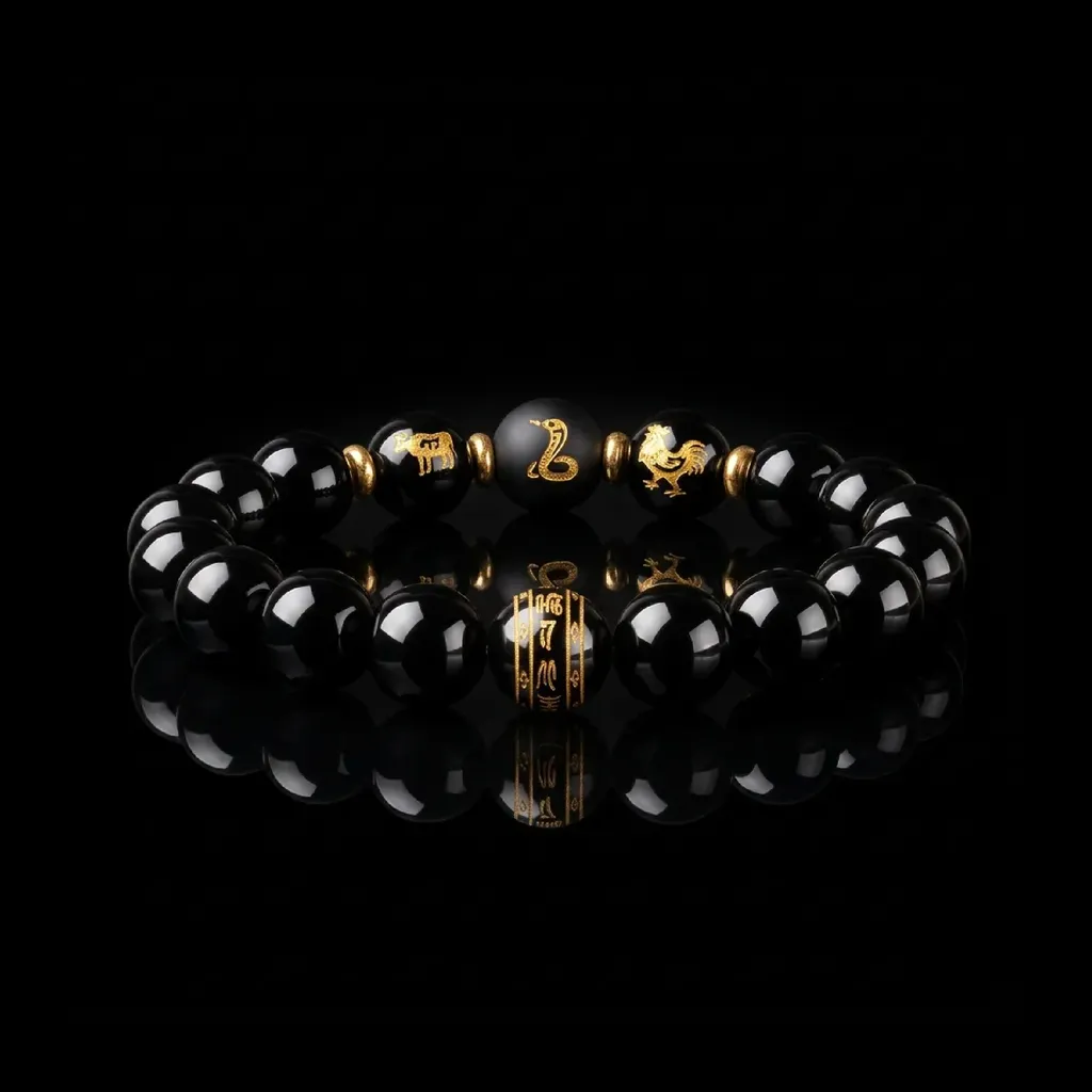 JiStones Obsidian Zodiac Guardian Bracelet - Sacred Mantra Edition