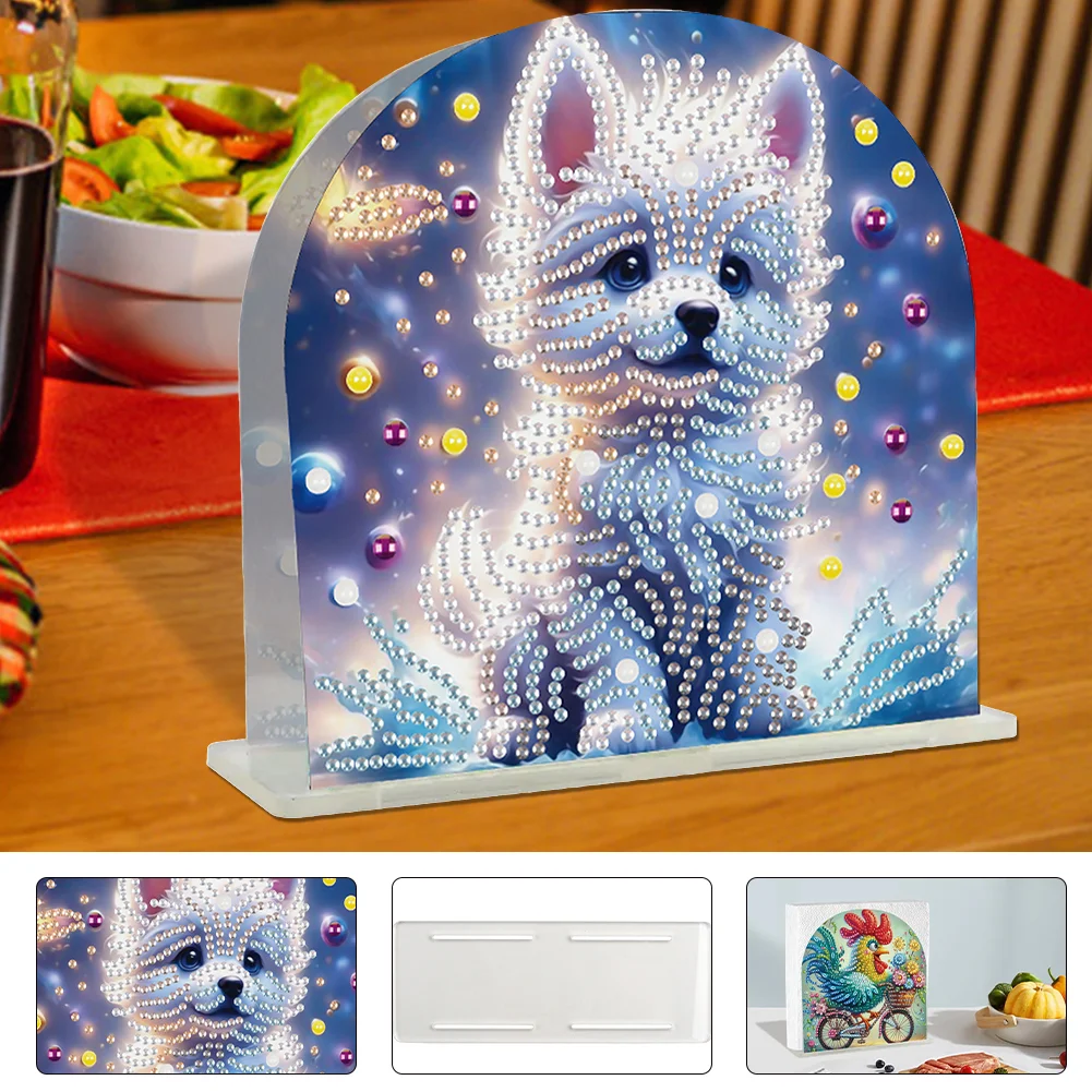 DIY Puppy Acrylic Diamond Painting Napkin Rack Diamond Art Paper Towel Holder
