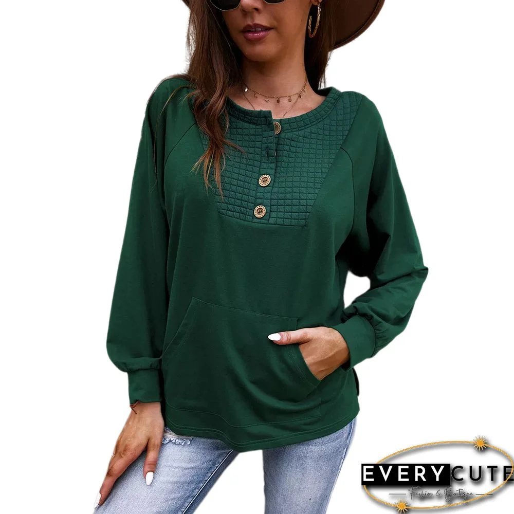 Green Button-up Kangaroo Pocket Sweatshirt