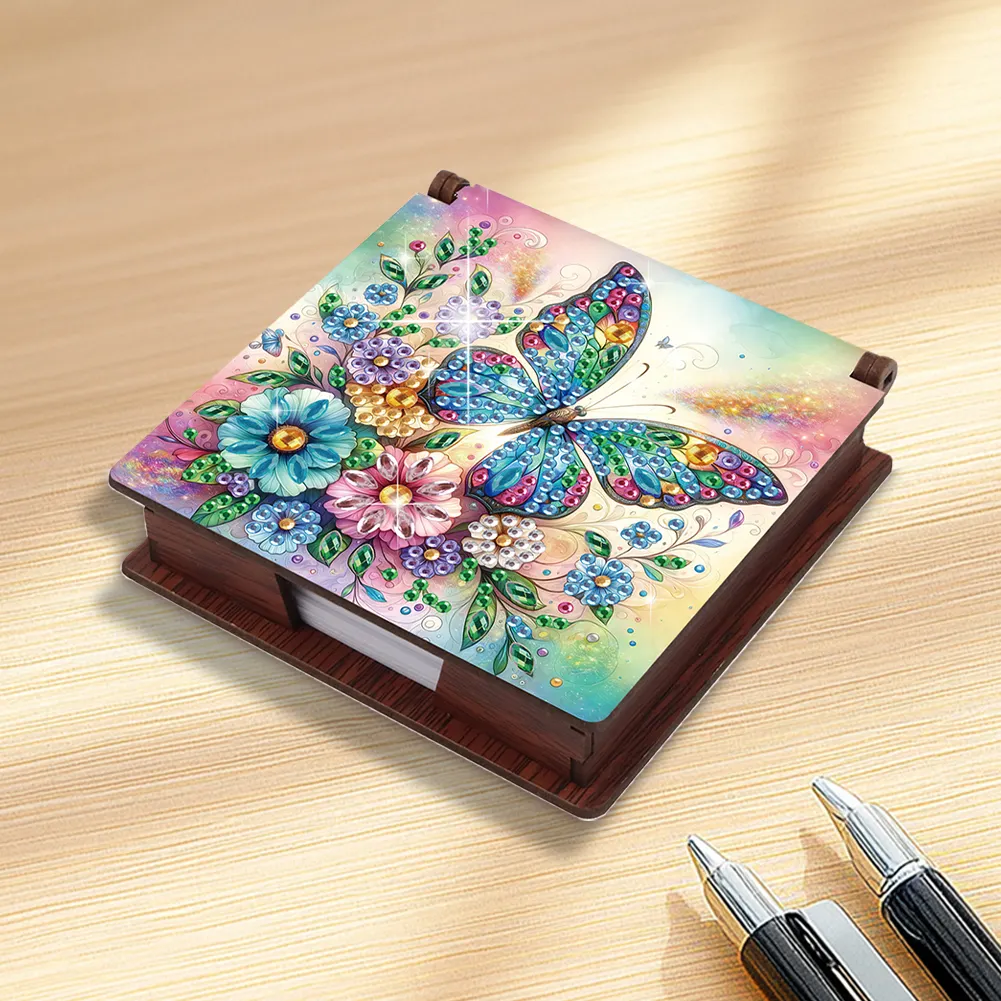 1pc Butterfly Pattern DIY Diamond Painting Note Box w/ 160 Notes Office Decor