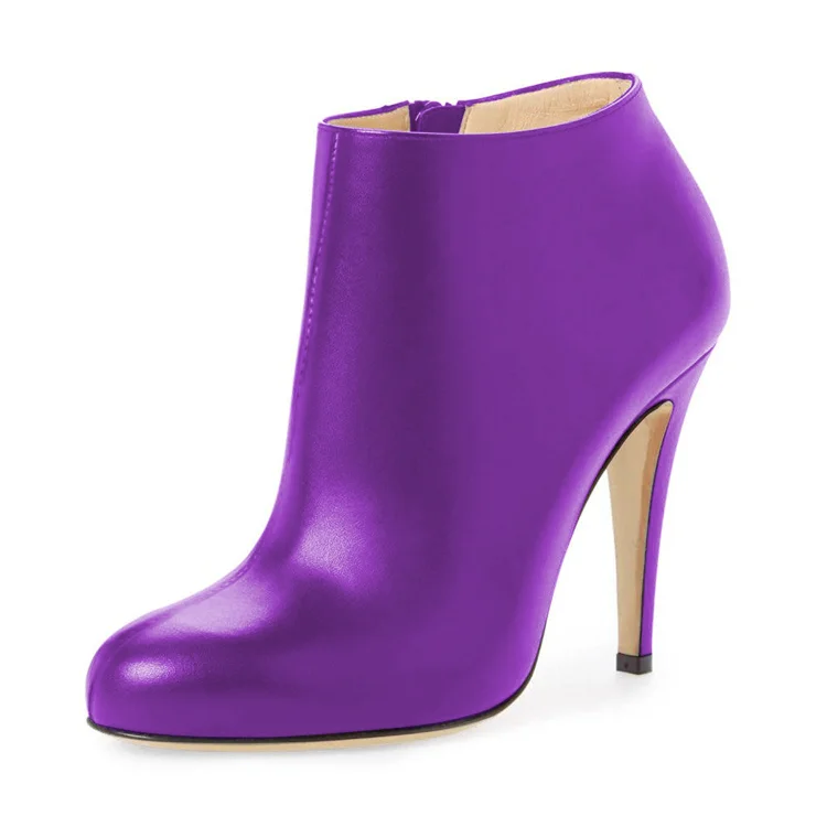 Purple Heeled Boots Round Toe Fashion Work Shoes for Women |FSJ Shoes