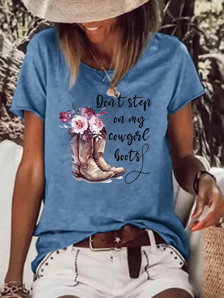 Don't Step On My Cowgirl Boots Flowers Raw Hem Tee