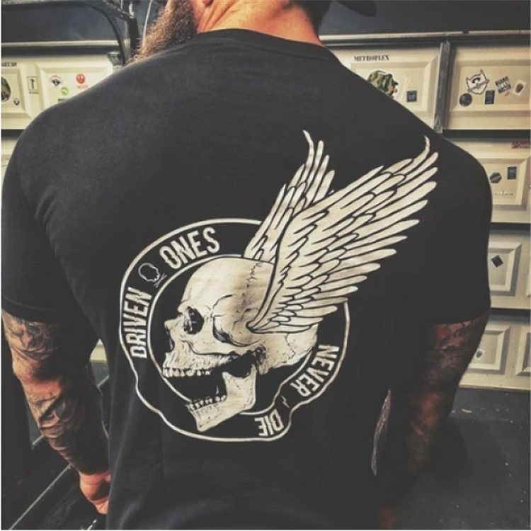 Vintage Wings Skull Print T-Shirt