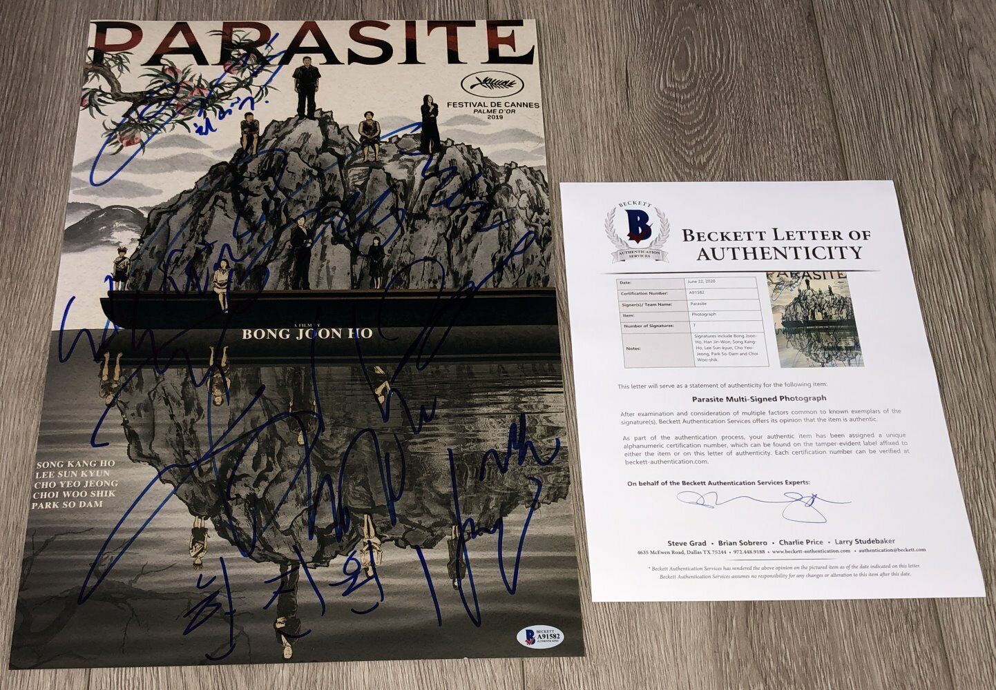 PARASITE CAST X7 SIGNED 12x18 Photo Poster painting BONG JOON HO +6 wEXACT PROOF BAS BECKETT LOA