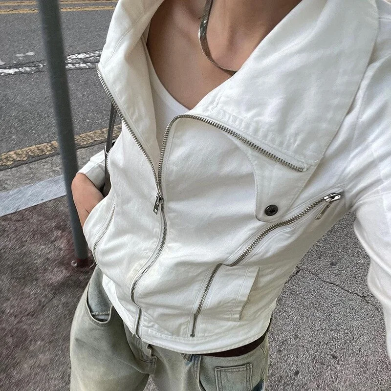 Jacket Zip Up Clothes 2000s Aesthetic Women Turn-down Collar Long Sleeve Coat Punk Gothic Clothes Casual Streetwear