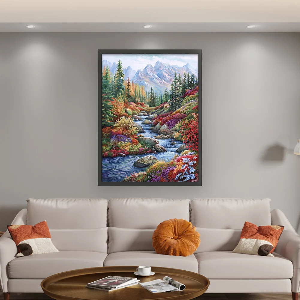 9CT Full Stamped Cross Stitch Bead Embroidery- Creek(Canvas|51*69CM)