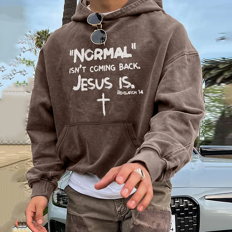 Washed Faith Letter Personalized Casual Printed Hoodie